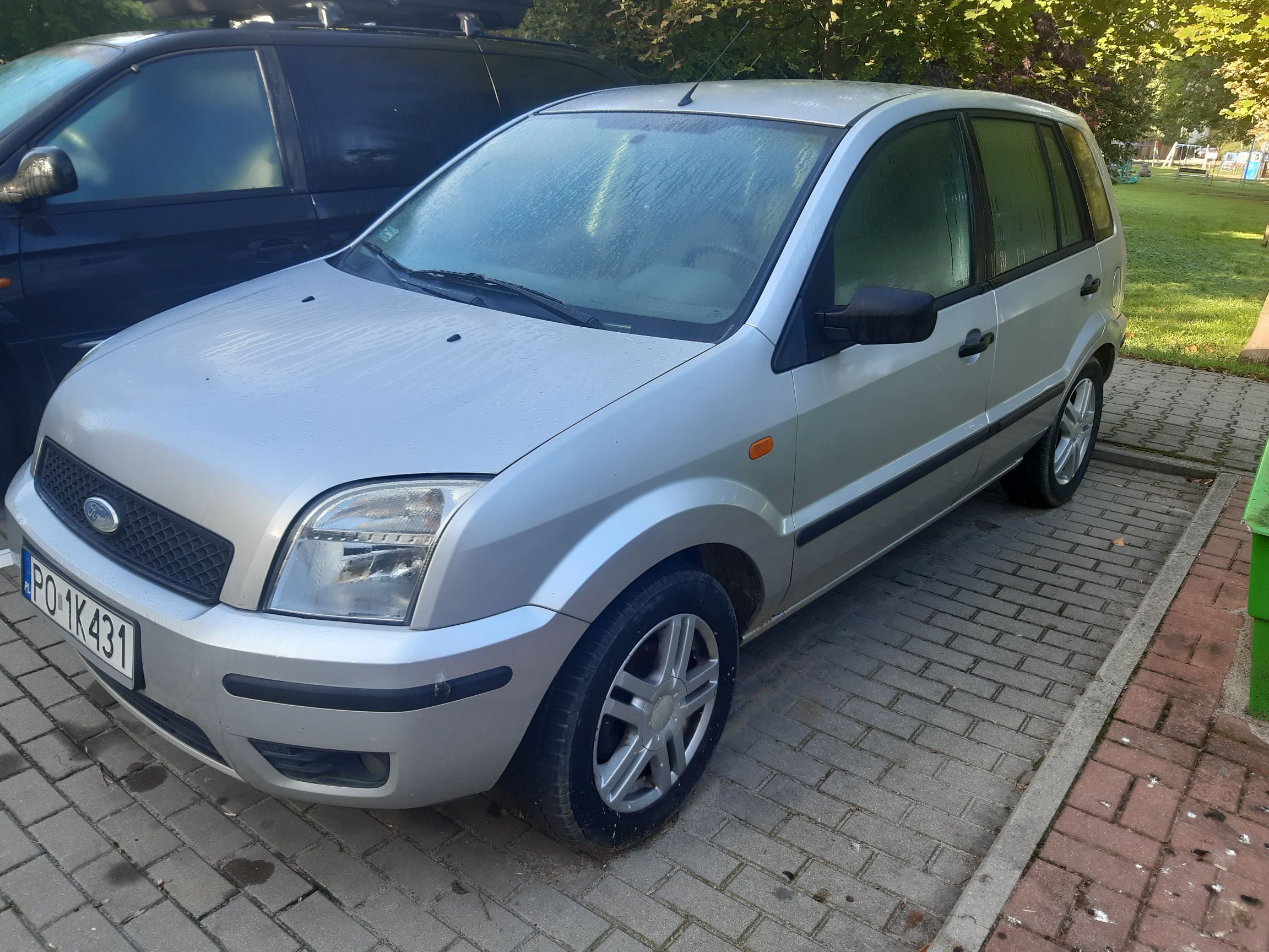 Zdjęcie przodu srebrnego pojazdu marki Ford