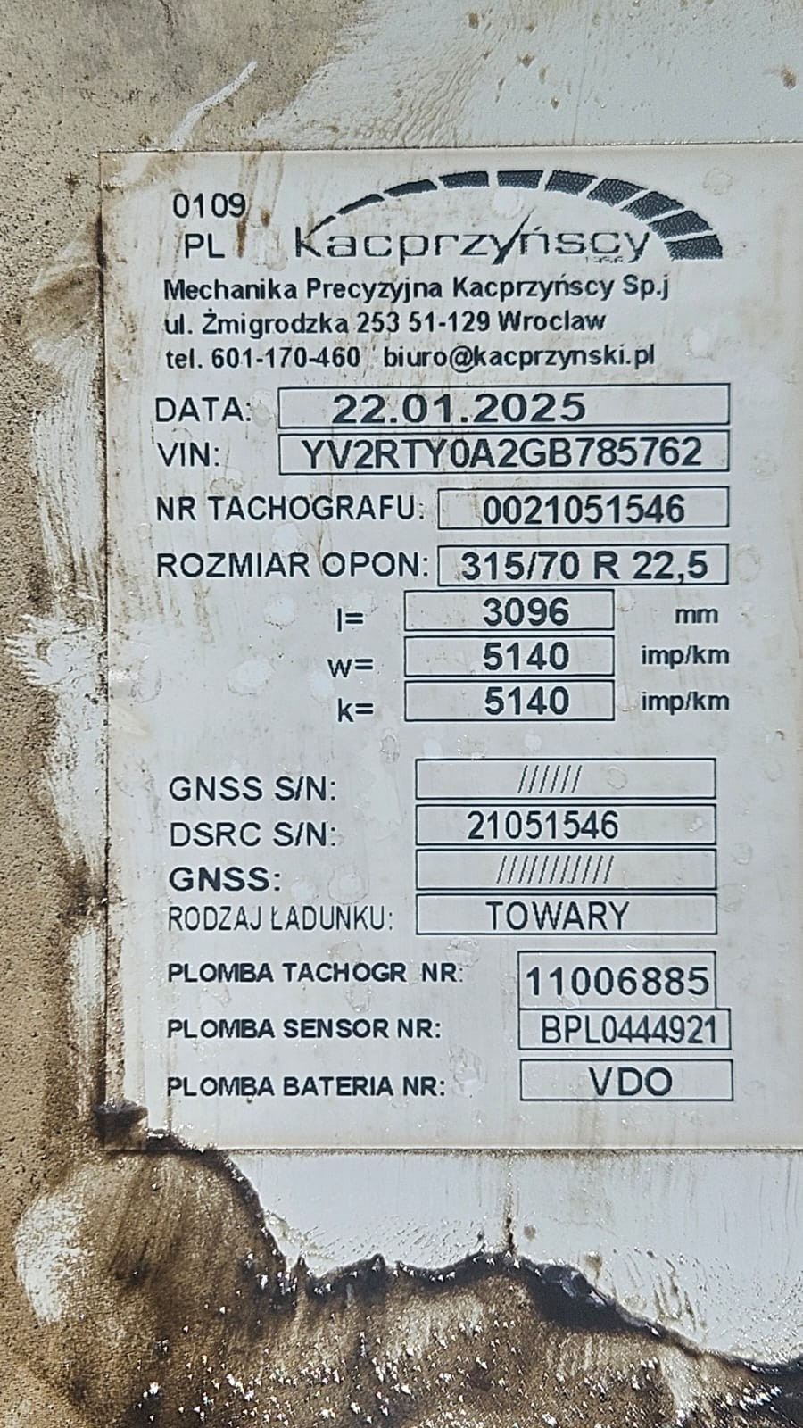 tabliczka tachografu