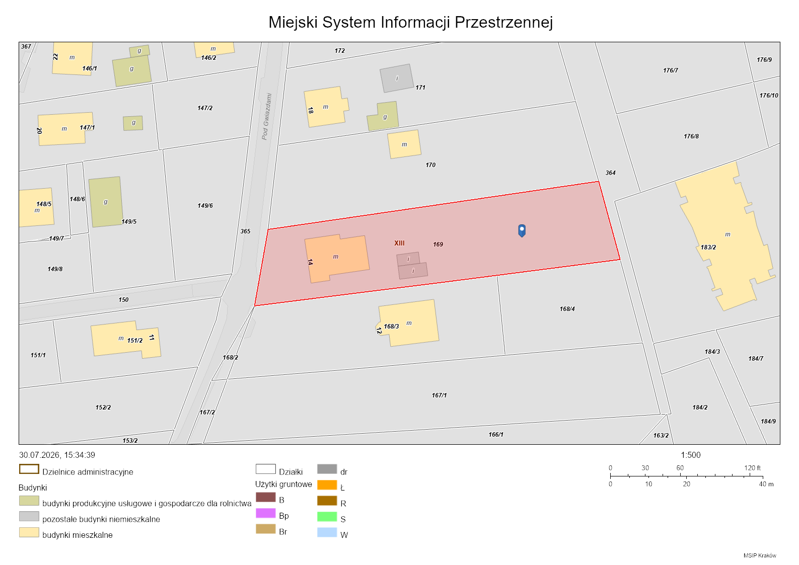 Mapa działki z Miejskiego Systemu Informacji Przestrzennej