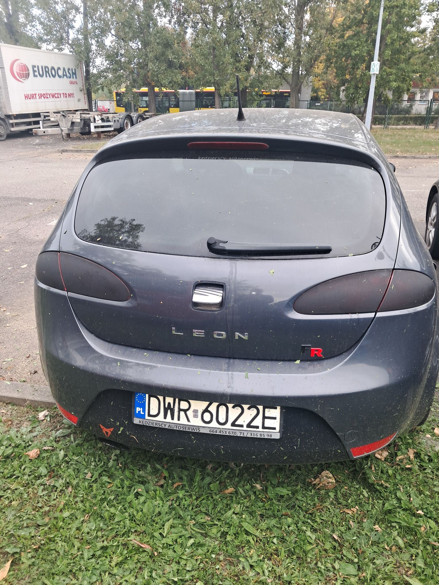 Zdjęcie przedstawia tył samochodu seat leon