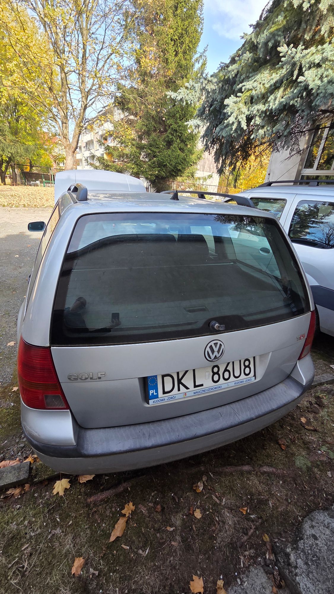 Tył samochodu Volkswagen Golf w kolorze srebrnym.