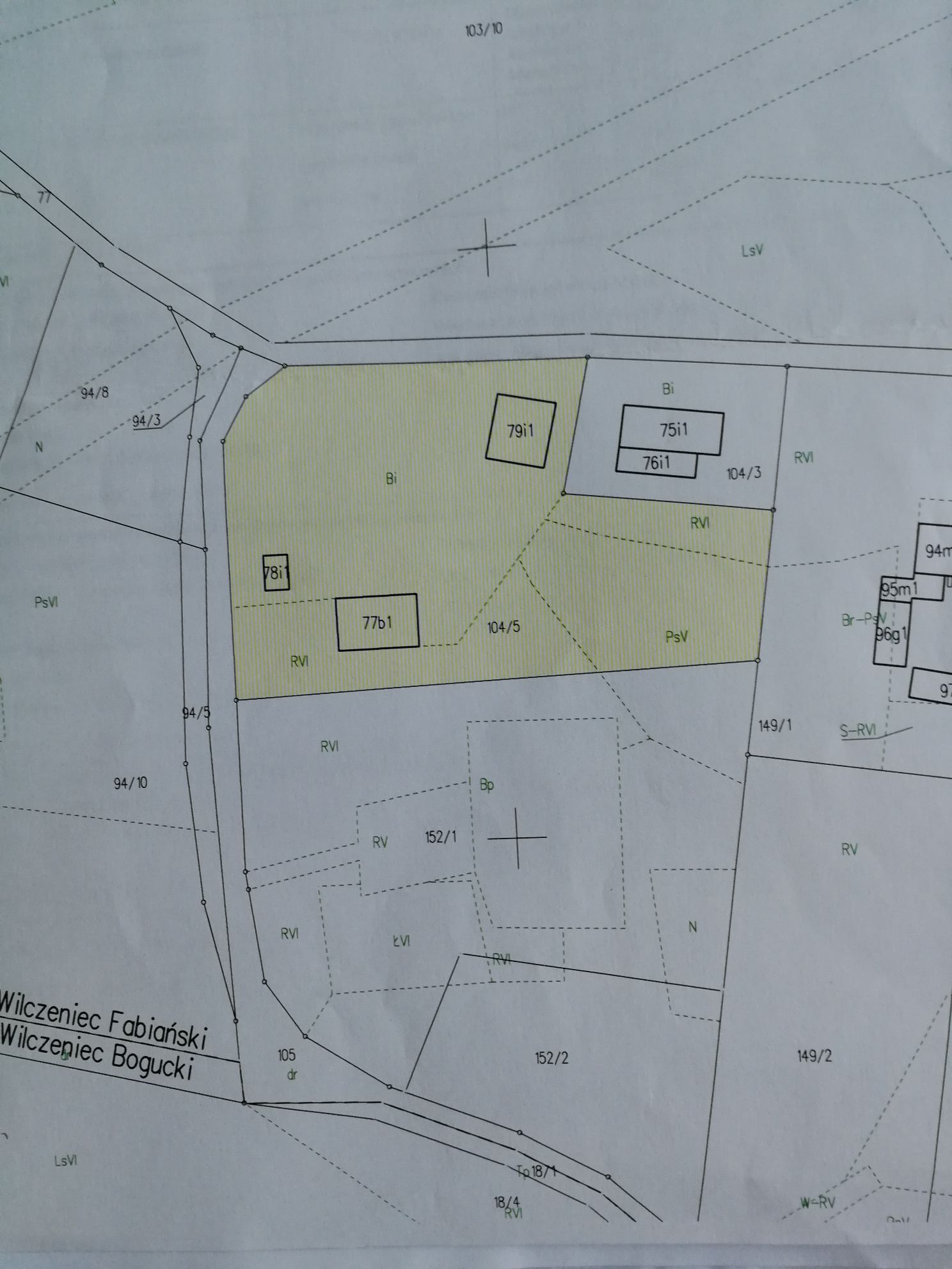 Mapa ewidencyjna działki nr 104/5.