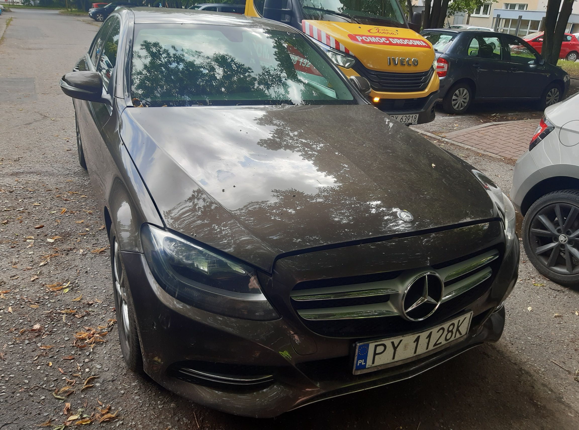 Przód maski brązowego pojazdu