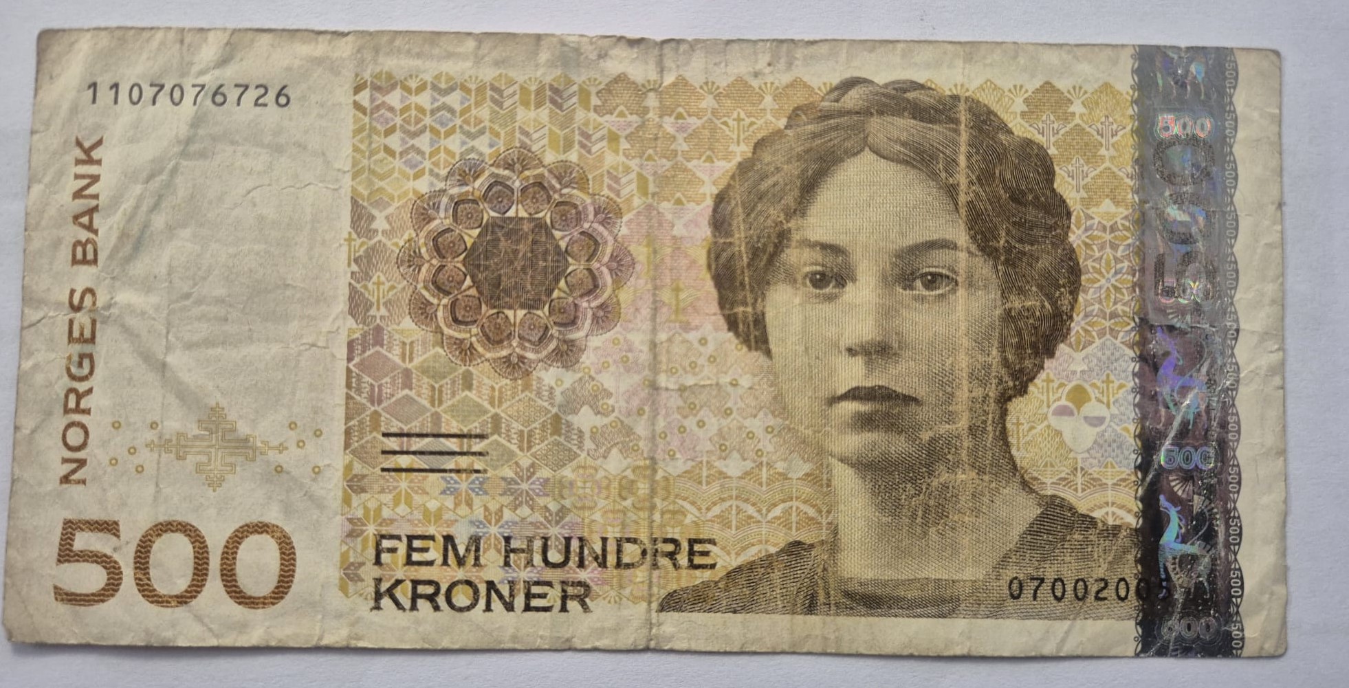 Awers banknotu 500 koron norweskich - Sigrid Undset