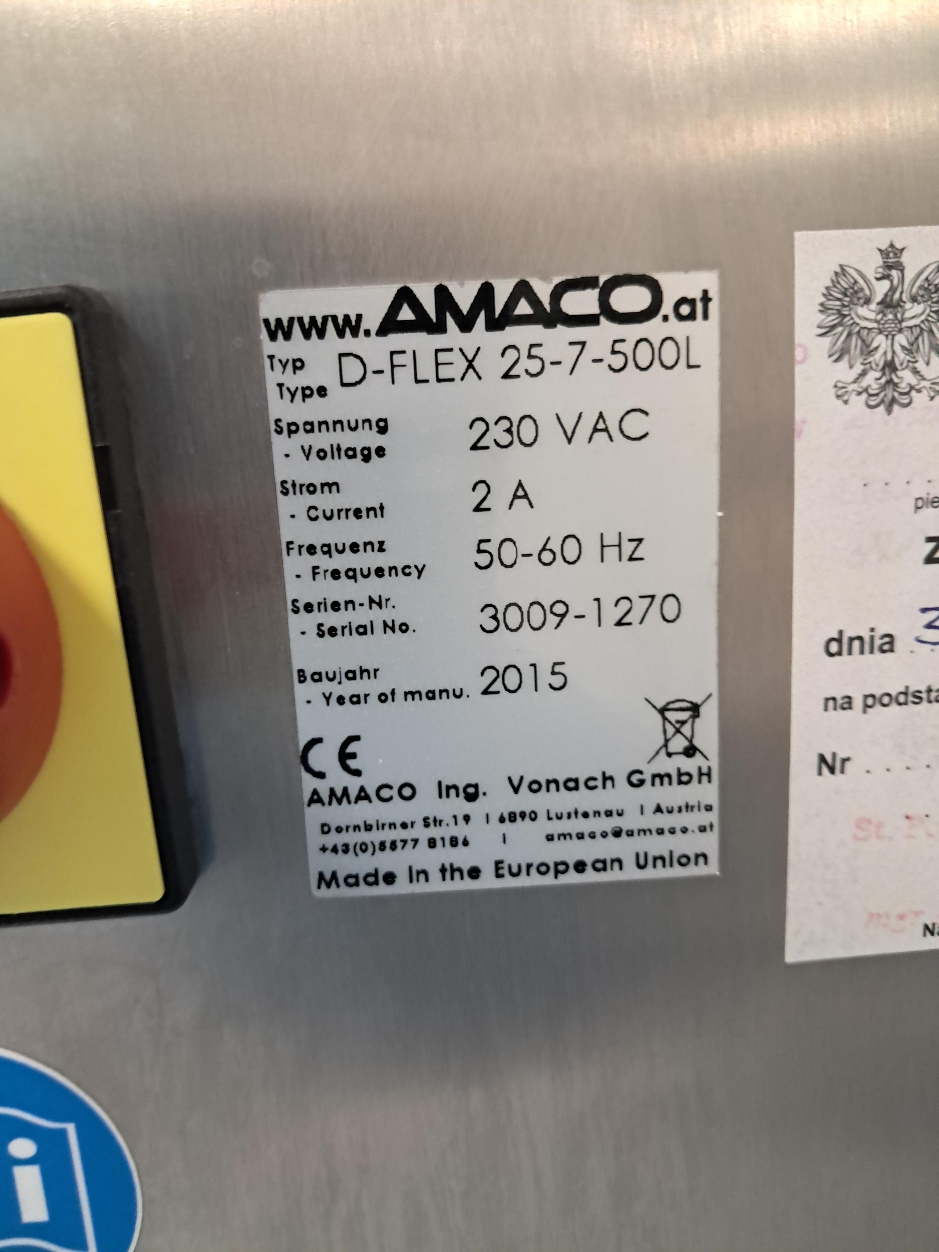 Zdjęcie przedstawia tabliczkę znamionową drukarki Amaco