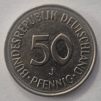 Moneta 50 pfennig 1975 - rewers z cyfrą 50