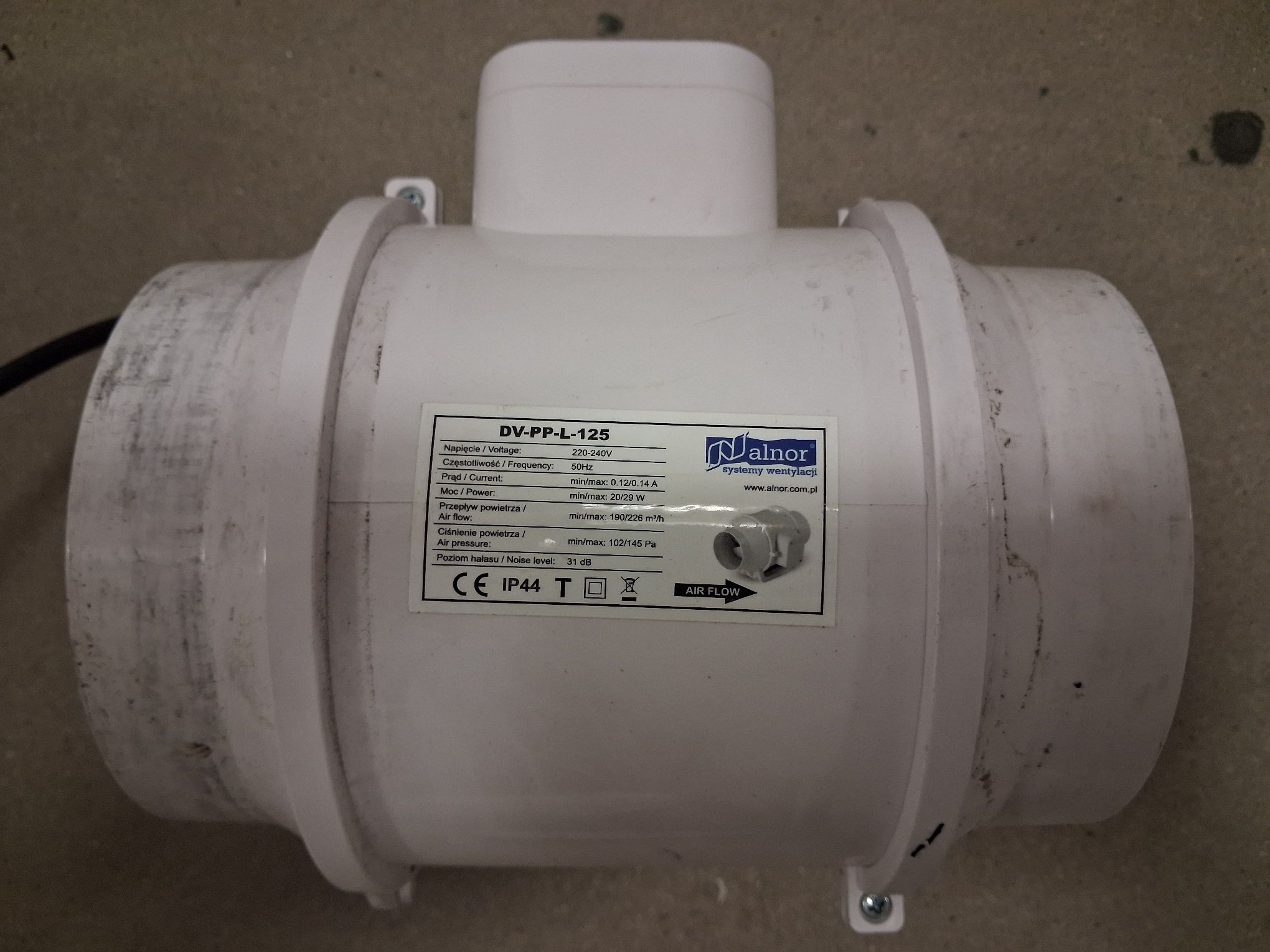 tabliczka znamionowa Alnor DV-PP-L-125