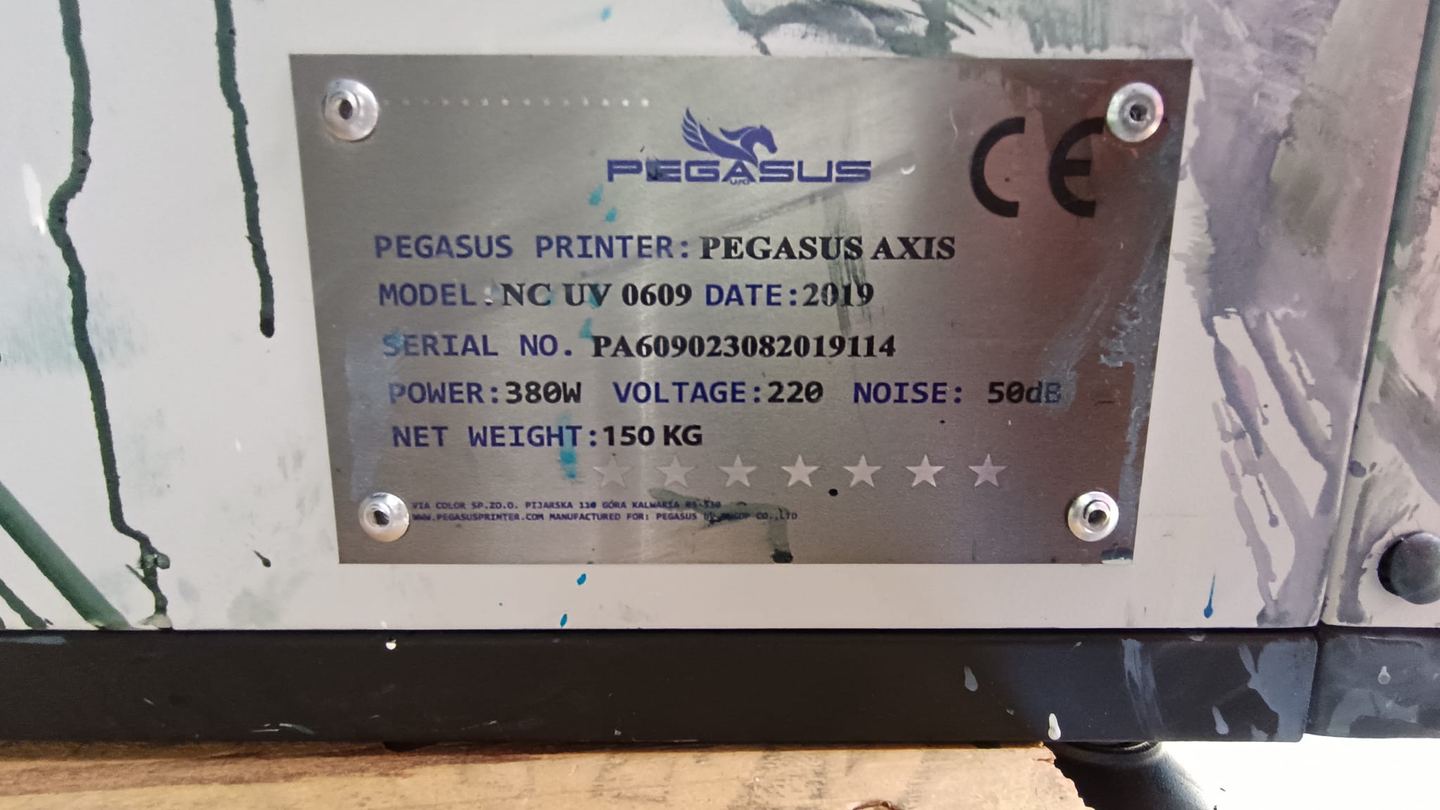 tabliczka znamionowa drukarki PEGASUS