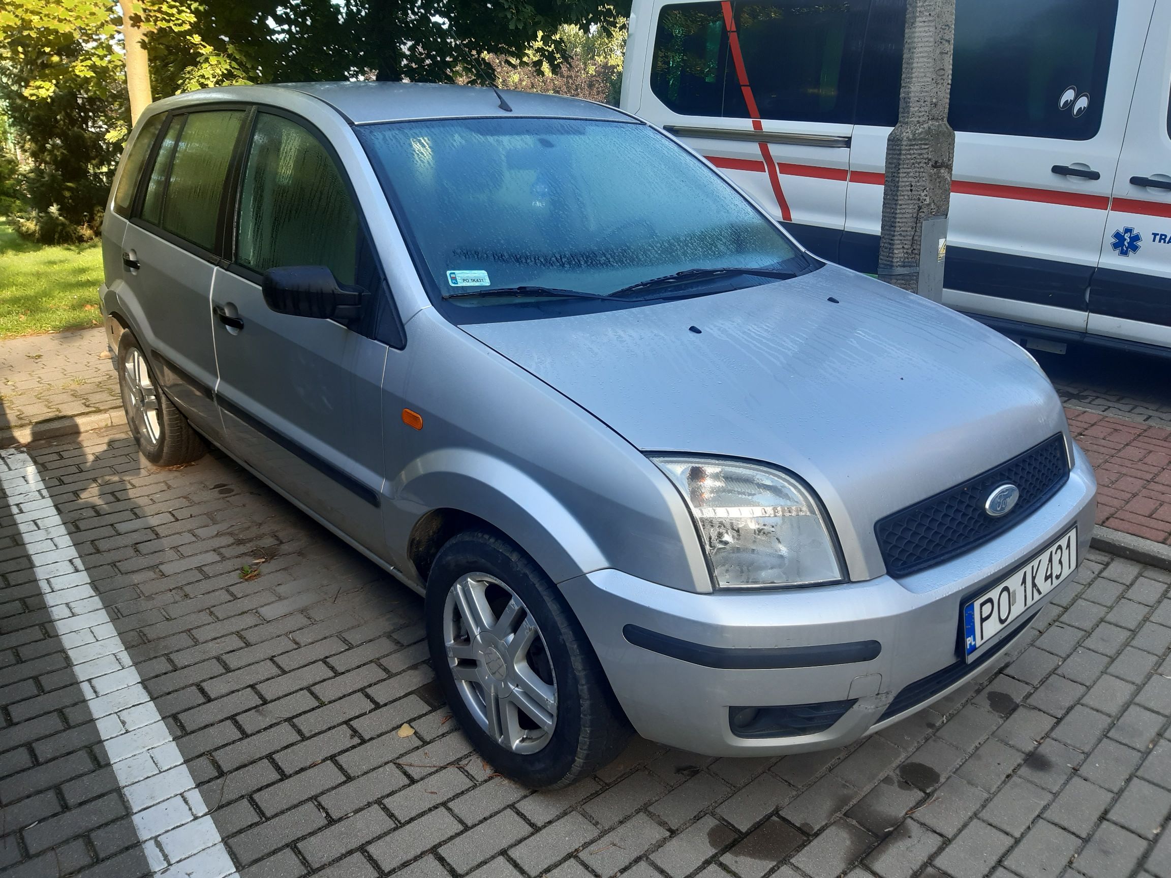 Zdjęcie przodu srebrnego pojazdu marki Ford