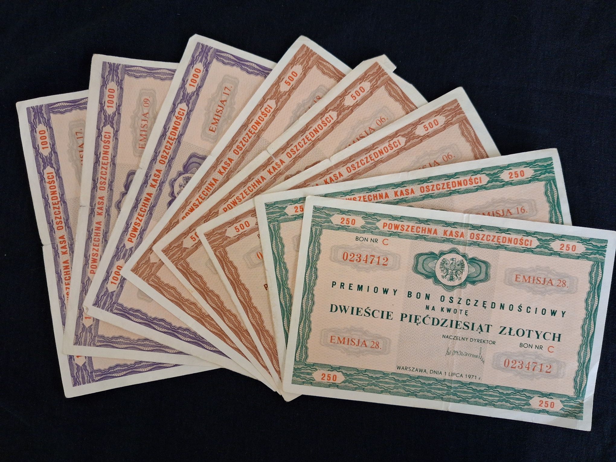 PKO Premiowy Bon Oszczędnościowy 1000 zł z 1971 r 8 szt.
