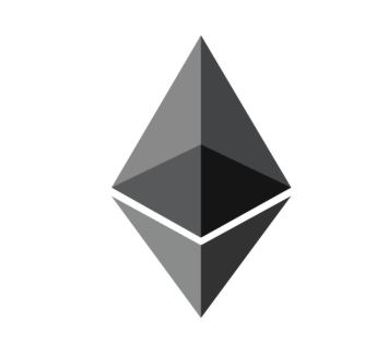 Logo kryptowaluty Ethereum, przedstawiające geometryczny kształt ośmiościanu w odcieniach szarości i czerni.
