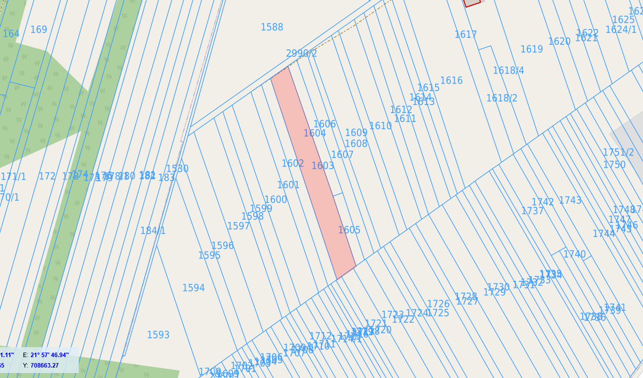Widok mapy ewidencyjnej działki 1603