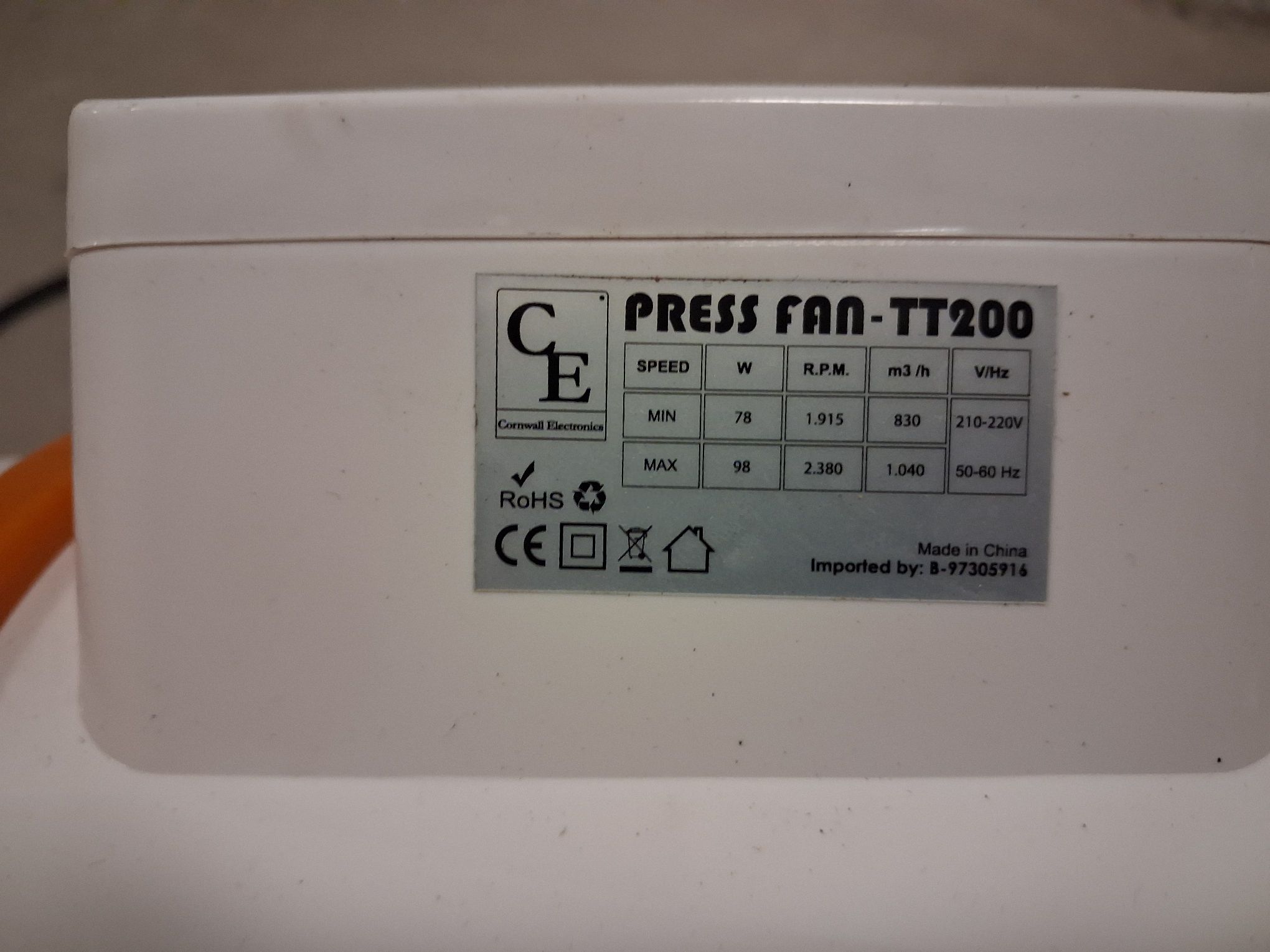 tabliczka znamionowa CE Press Fan-TT200