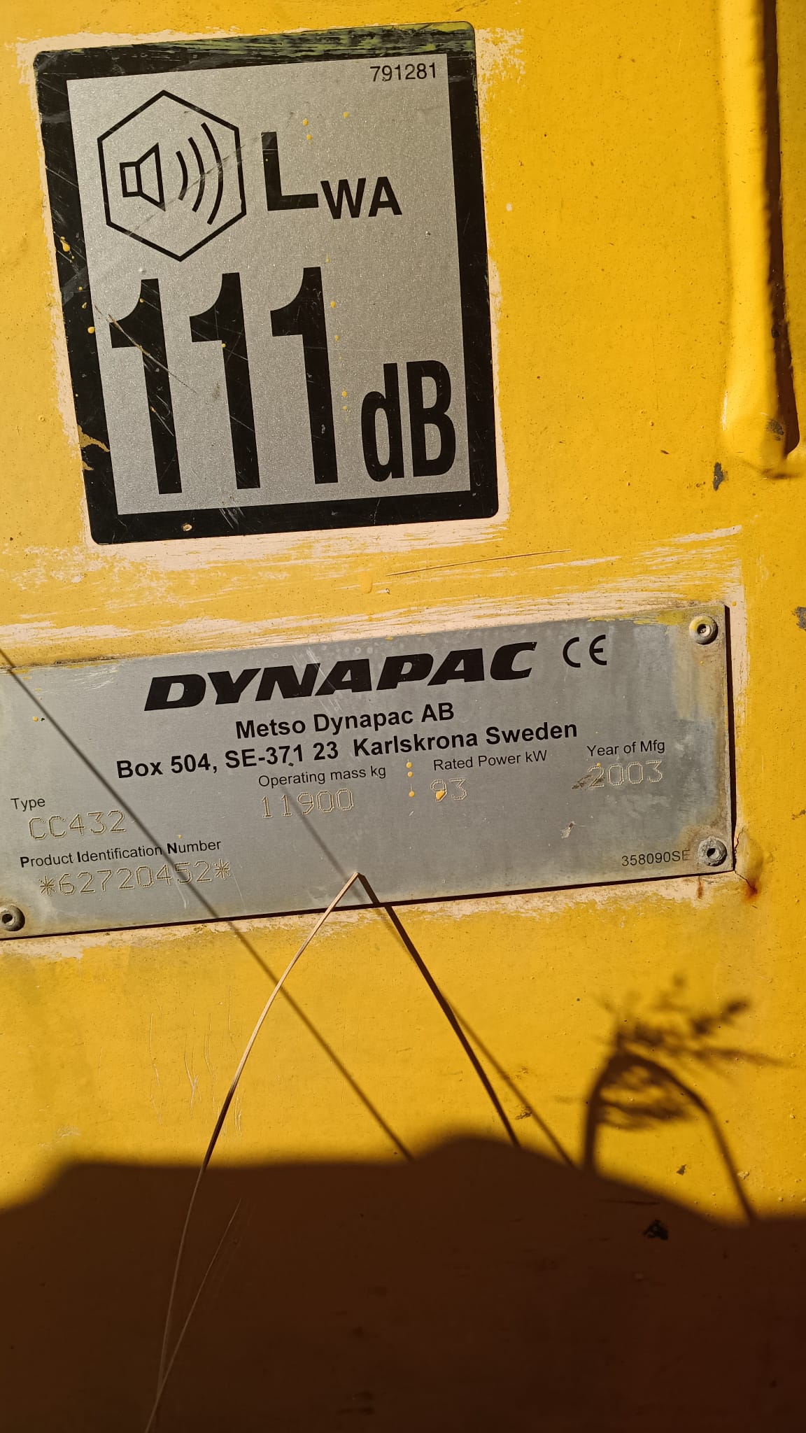 Walec CC432 - tabliczka znamionowa